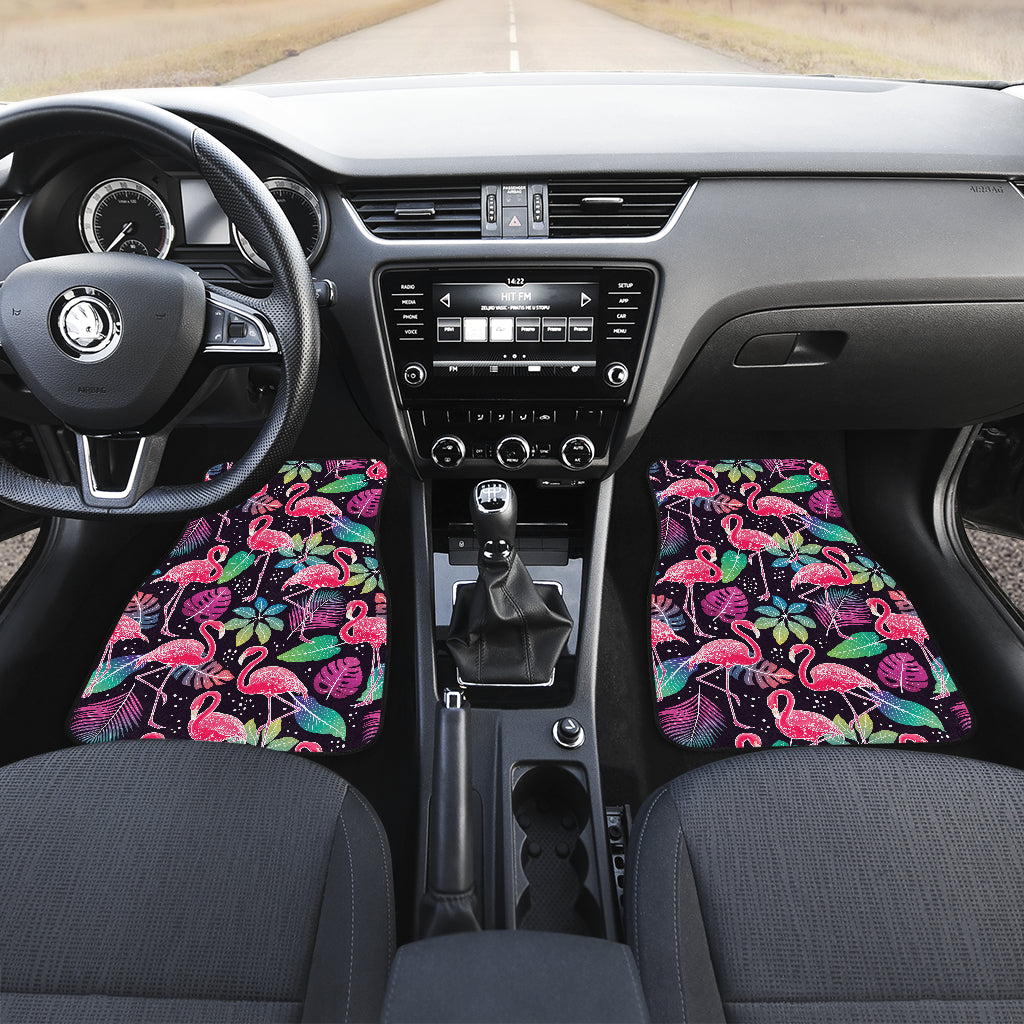 Flamingo Tropical leaves Neon Print Car Floor Mats Front Back