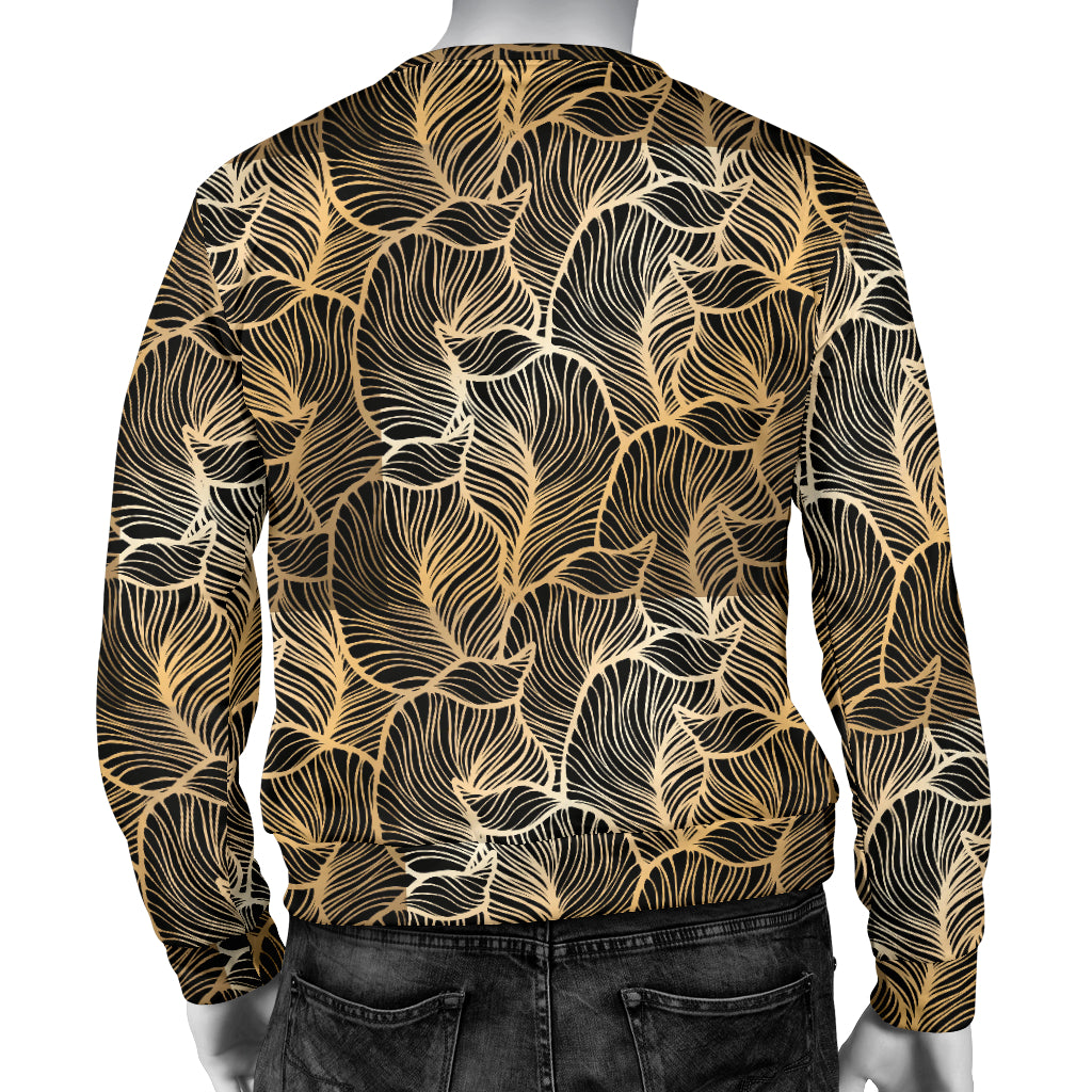 Elegant Gold leaf Print Men Long Sleeve Sweatshirt