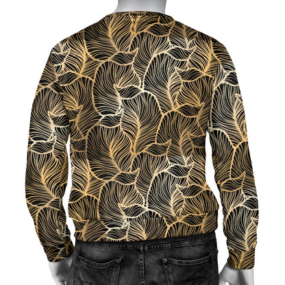 Elegant Gold leaf Print Men Long Sleeve Sweatshirt