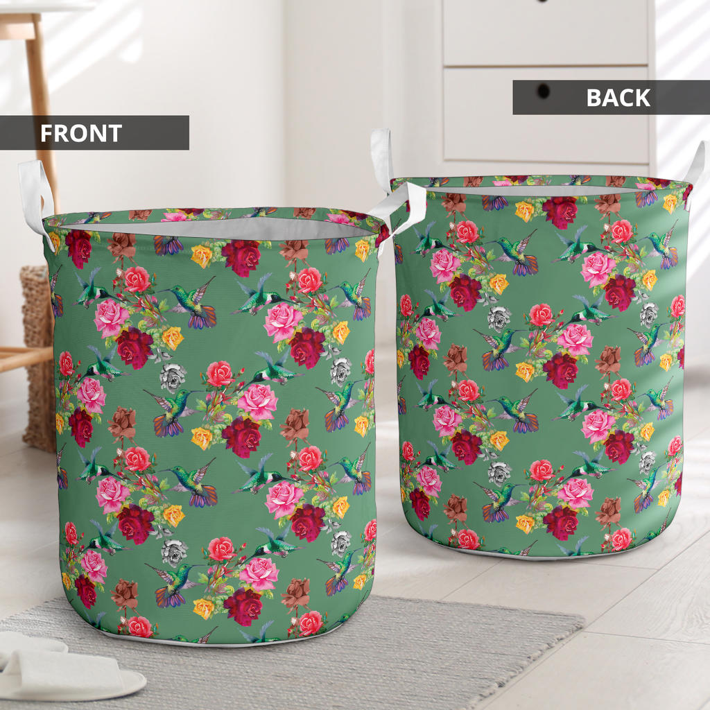 Hummingbird with Rose Themed Print Laundry Basket