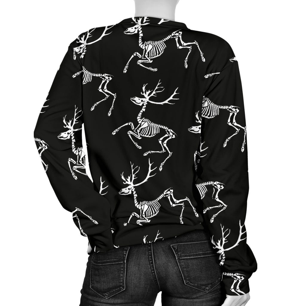 Deer Skeleton Print Pattern Women Long Sleeve Sweatshirt