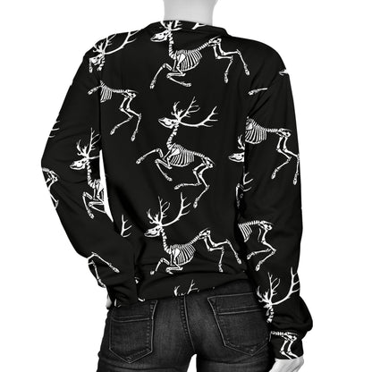 Deer Skeleton Print Pattern Women Long Sleeve Sweatshirt