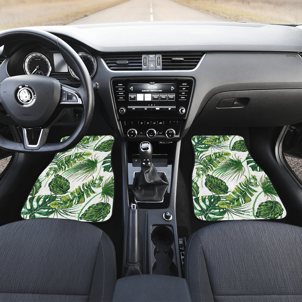 Green Pattern Tropical Palm Leaves Car Floor Mats Front Back