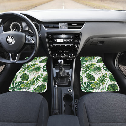 Green Pattern Tropical Palm Leaves Car Floor Mats Front Back