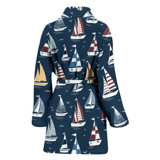 Sailboat Print Design LKS306 Women Bathrobe