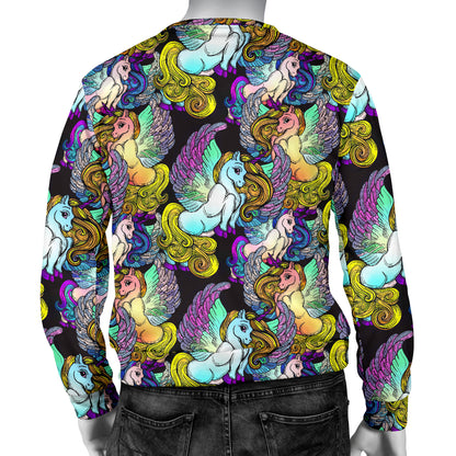 Unicorn With Wings Print Pattern Men Long Sleeve Sweatshirt
