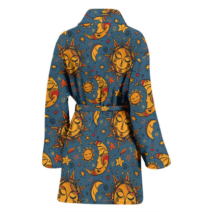 Celestial Moon Sun Pattern Print Design 02 Women Bathrobe
