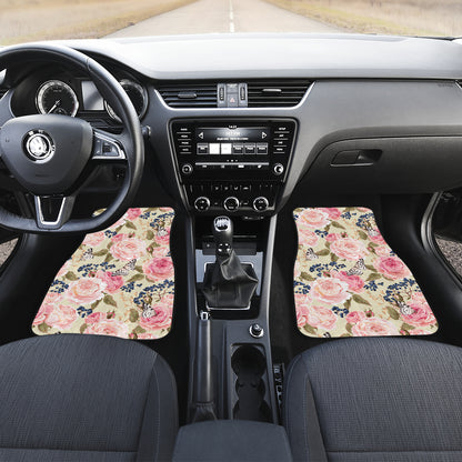 Floral Pink Butterfly Print Car Floor Mats Front Back