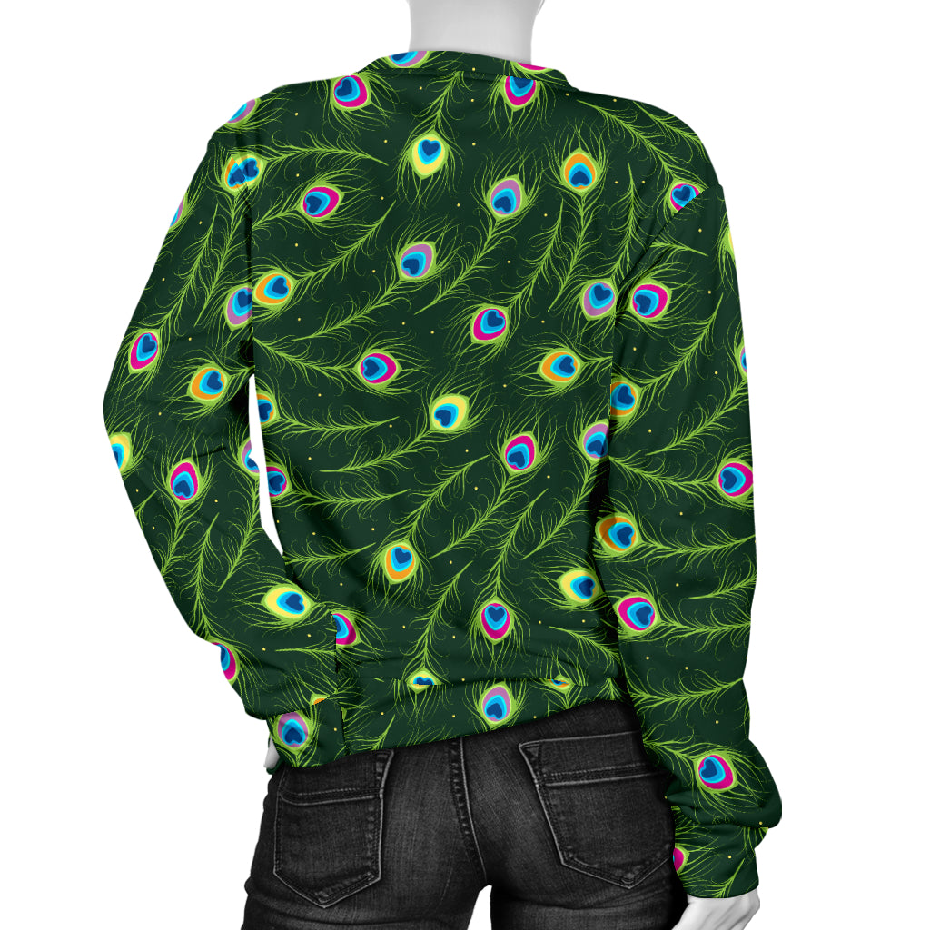 Peacock Feather Green Design Print Women Long Sleeve Sweatshirt