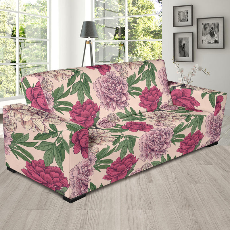 Peony Pattern Print Design A01 Sofa Slipcover