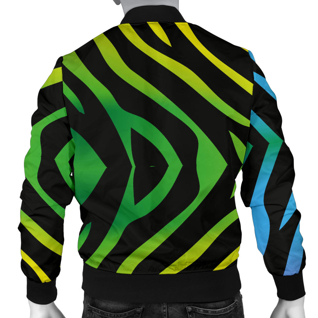 Rainbow Zebra Themed Print Men Bomber Jacket