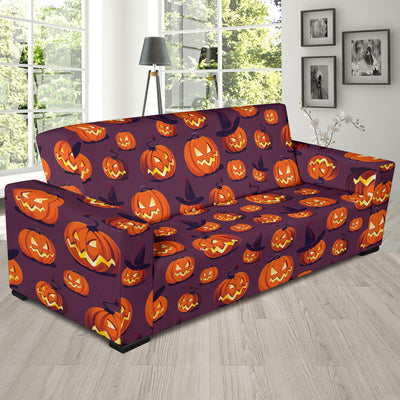 Halloween Pumpkin Pattern Print Design 03 Sofa Slipcover