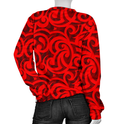 Maori Red Themed Design Print Women Long Sleeve Sweatshirt