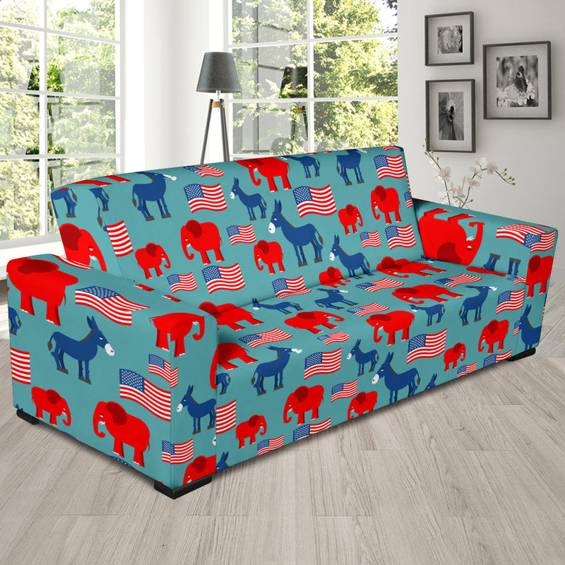 Donkey Red Elephant Pattern Print Design 03 Sofa Slipcover