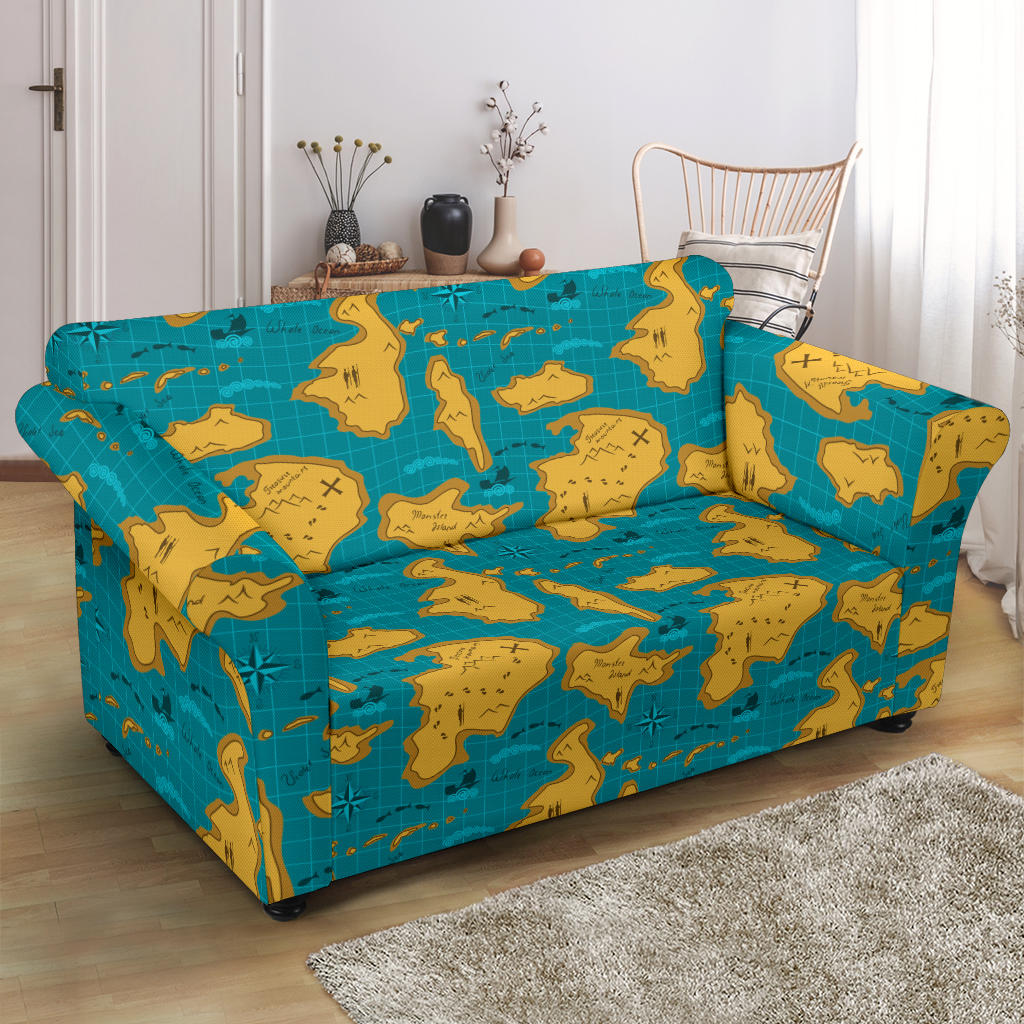 World Map Print Design LKS301 Loveseat Couch Slipcover