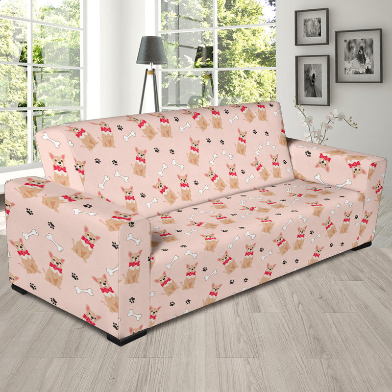 Chihuahua Pattern Print Design 04 Sofa Slipcover