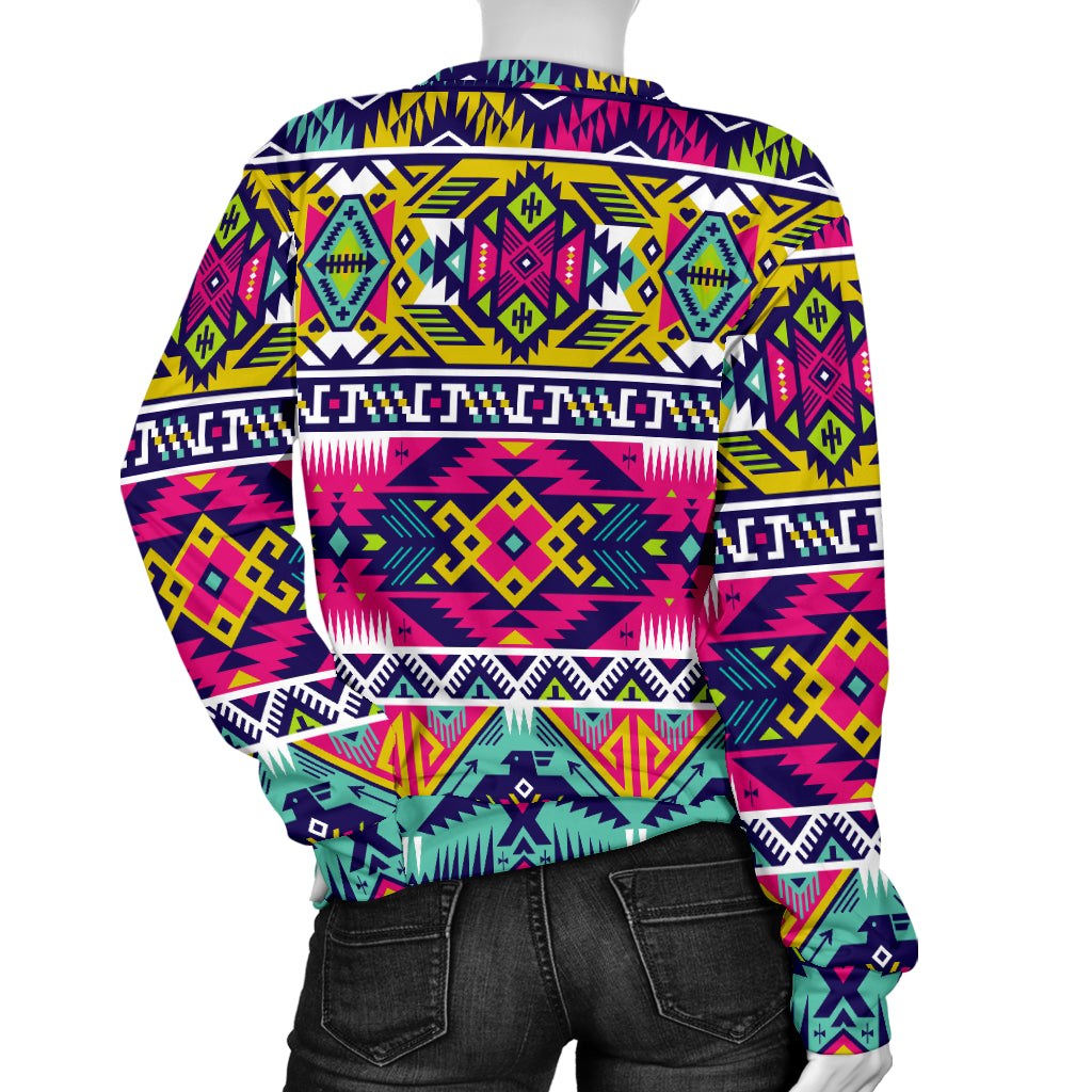 Indian Navajo Color Themed Design Print Women Long Sleeve Sweatshirt