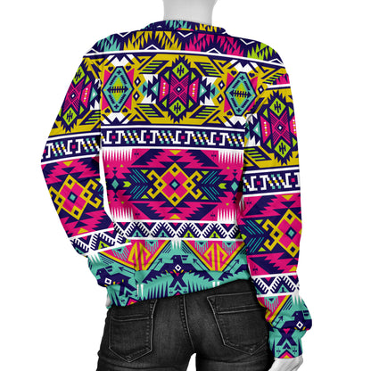 Indian Navajo Color Themed Design Print Women Long Sleeve Sweatshirt