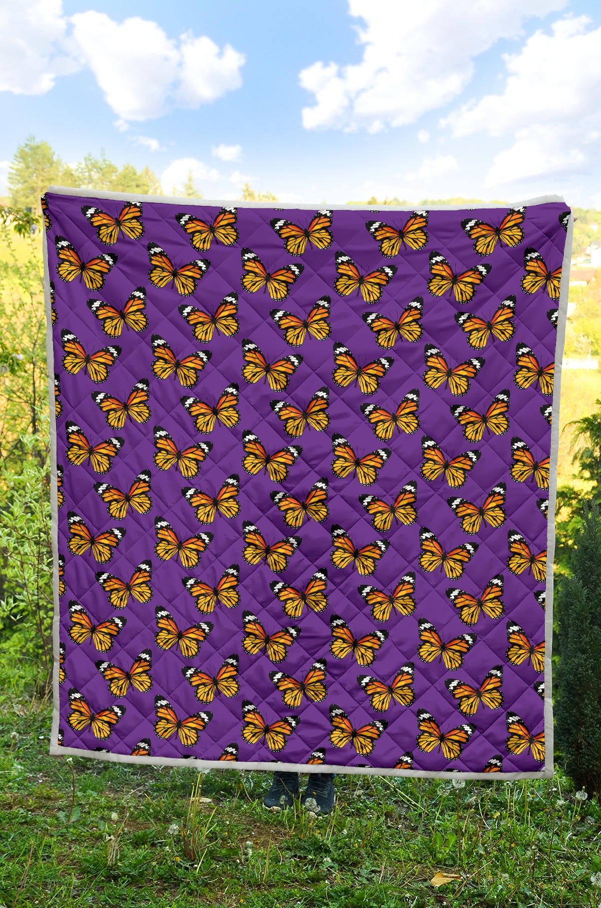 Monarch Butterfly Purple Print Pattern Quilt Bedspread