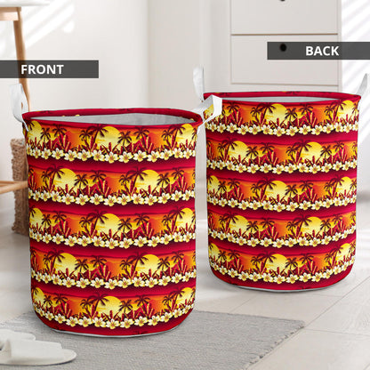 Hawaiian Tropical Sunset Hibiscus Print Laundry Basket