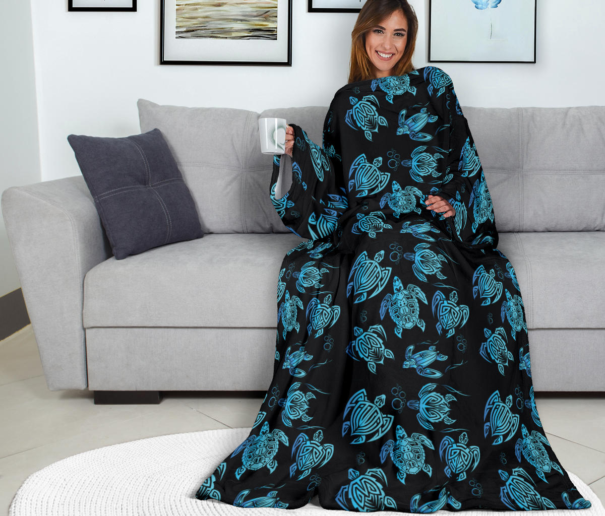 Tribal Turtle Polynesian Themed Design Adult Sleeve Blanket