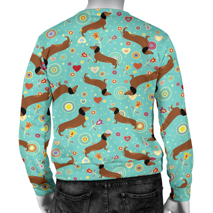 Dachshund with Floral Print Pattern Men Long Sleeve Sweatshirt
