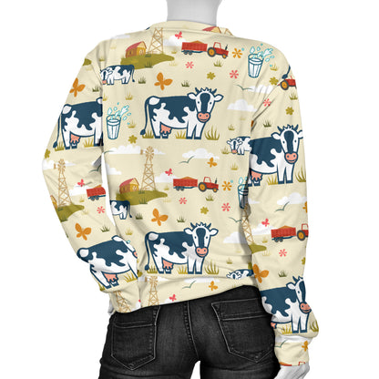 Cow Farm Design Print Women Long Sleeve Sweatshirt