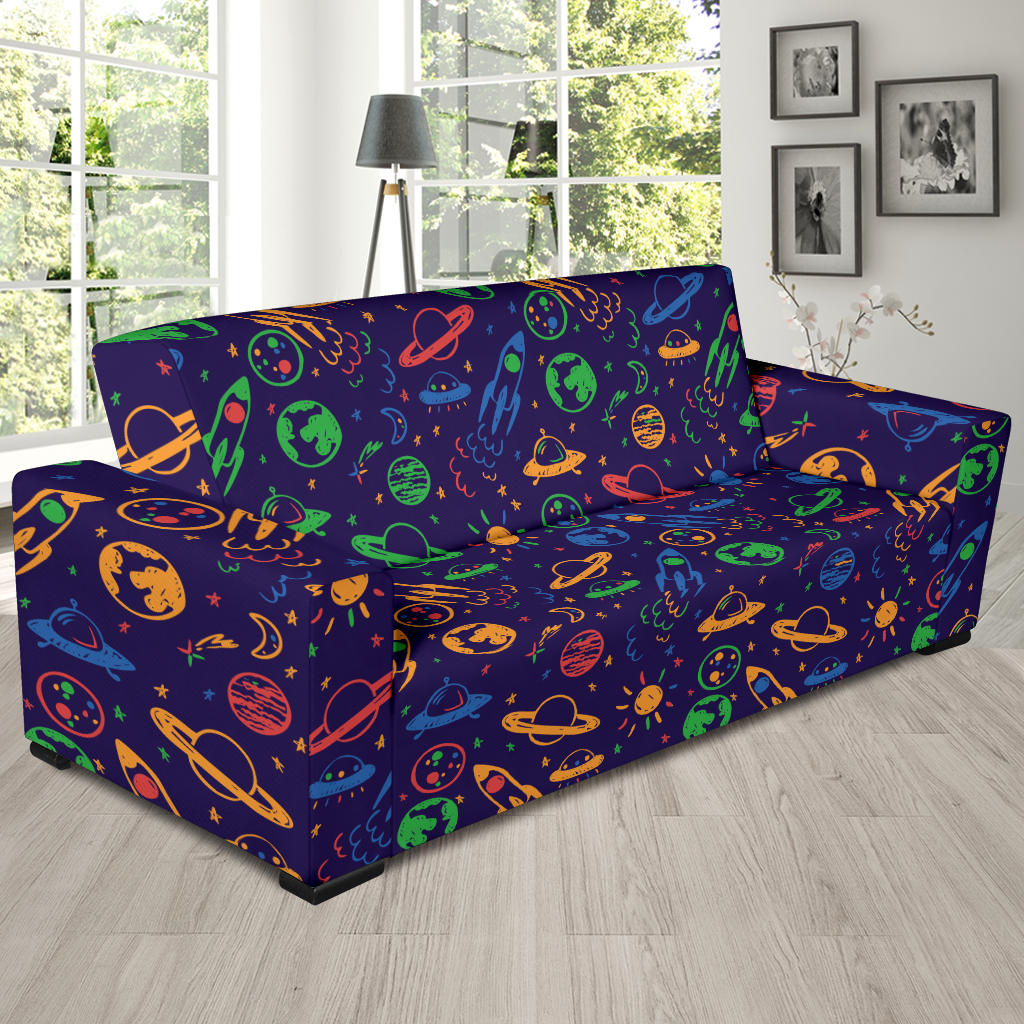 UFO Space Rocket Print Design LKS302 Sofa Slipcover