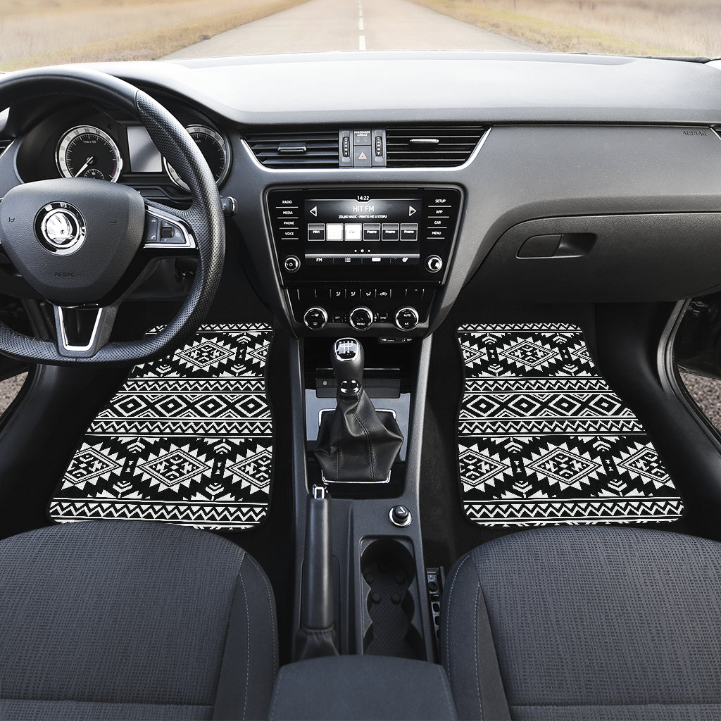 Aztec Black White Print Pattern Car Floor Mats Front Back
