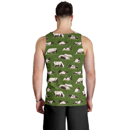 Cow on Grass Print Pattern Men Tank Top