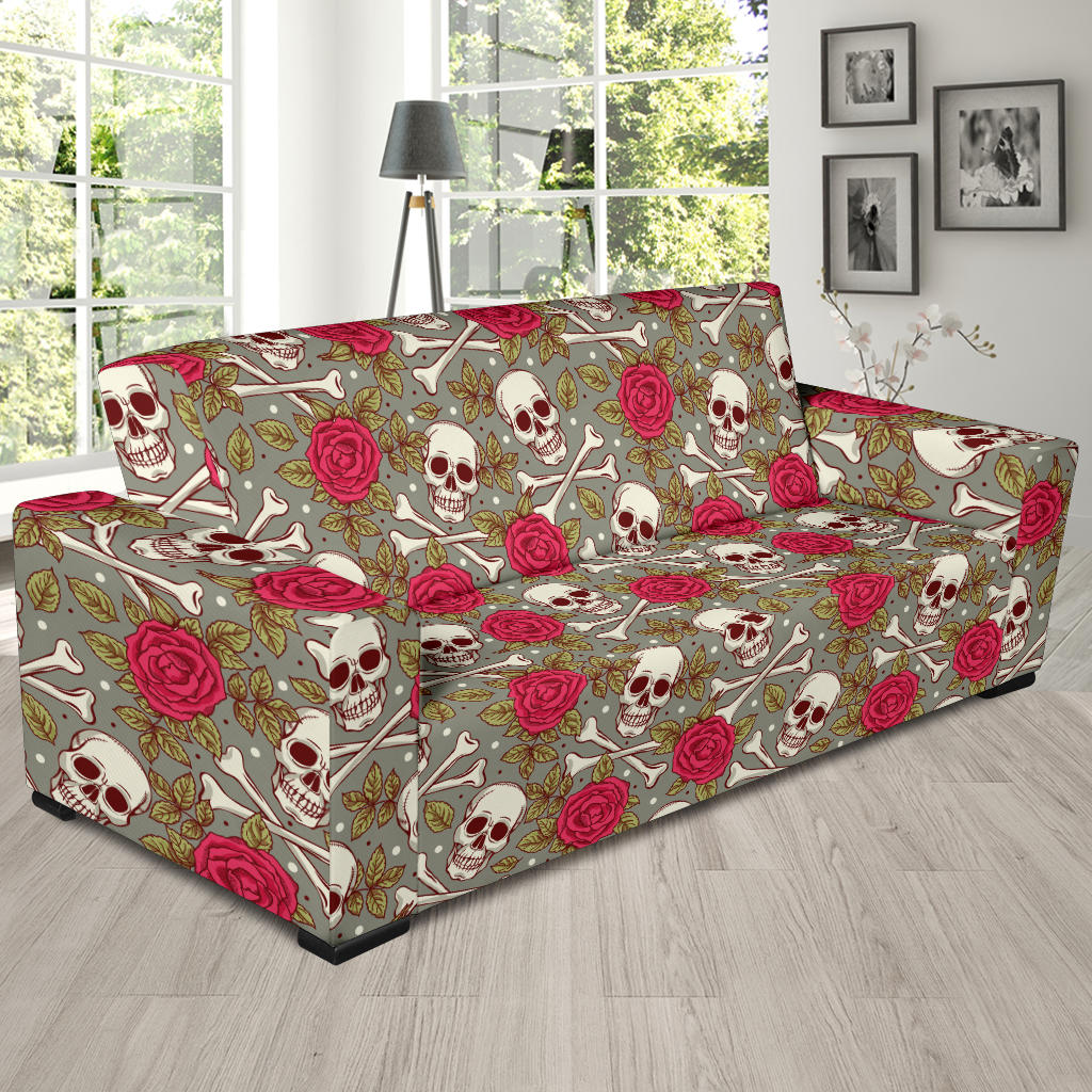 Skull Bone Rose Print Design LKS303 Sofa Slipcover