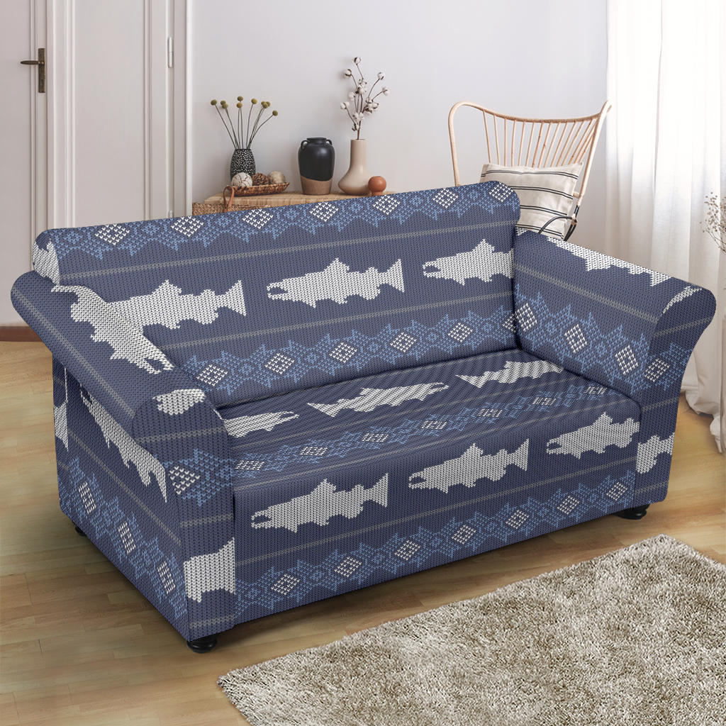 Salmon Fish Knit Style Print Design LKS304 Loveseat Couch Slipcover