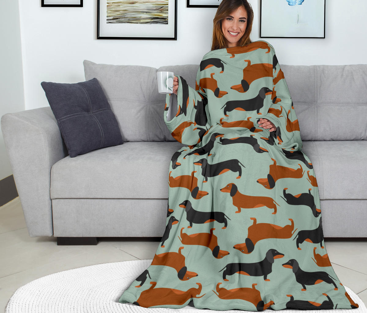 Dachshund Cute Print Pattern Adult Sleeve Blanket