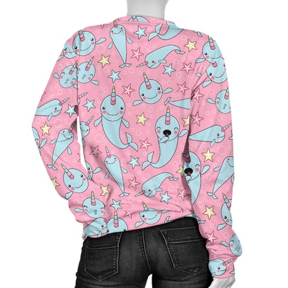 Narwhal Cartoon Cute Print Women Long Sleeve Sweatshirt