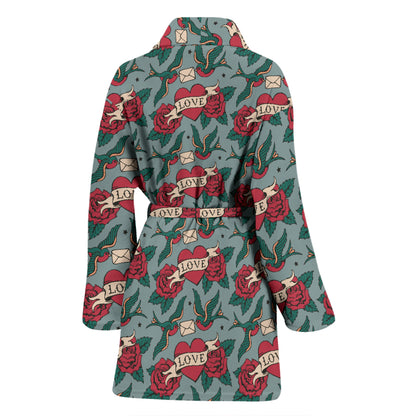 Tattoo Heart Print Design LKS301 Women Bathrobe