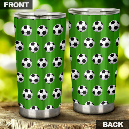 Soccer Ball Green Backgrpund Print Tumbler