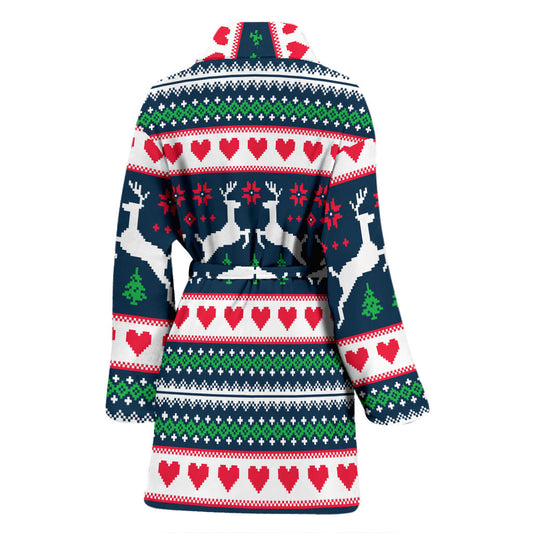 Reindeer Pattern Print Design 03 Women Bathrobe