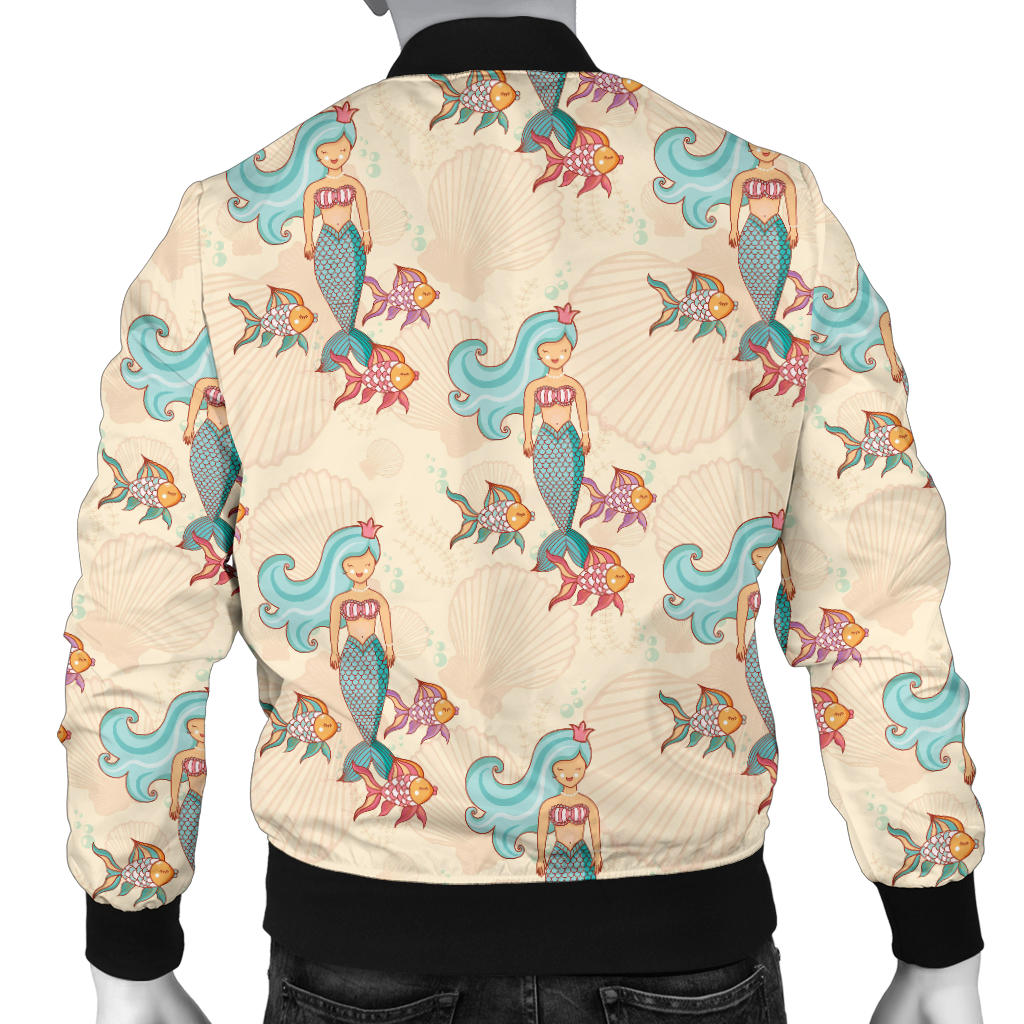 Mermaid Girl With Fish Design Print Men Bomber Jacket