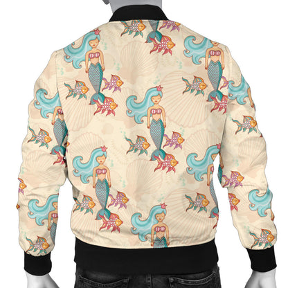 Mermaid Girl With Fish Design Print Men Bomber Jacket