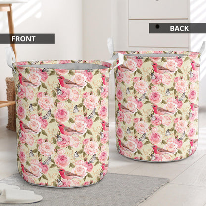 Bird Butterfly Pink Flower Print Pattern Laundry Basket