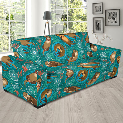 Sea Otter Pattern Print Design 01 Sofa Slipcover