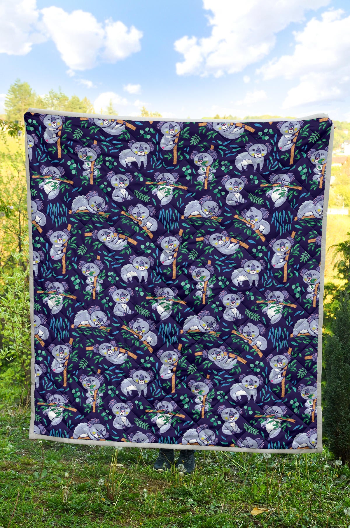 Koala Themed Design Print Quilt Bedspread
