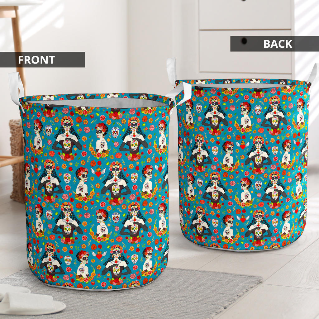 Day of the Dead Old School Girl Design Laundry Basket