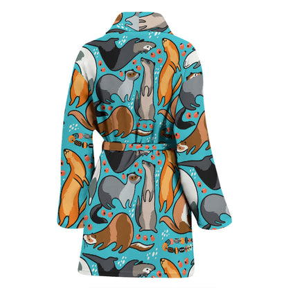 Ferret Pattern Print Design 03 Women Bathrobe