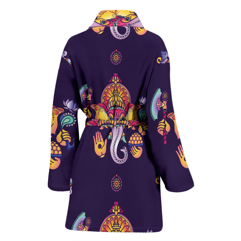 Ganesha Pattern Print Design 04 Women Bathrobe
