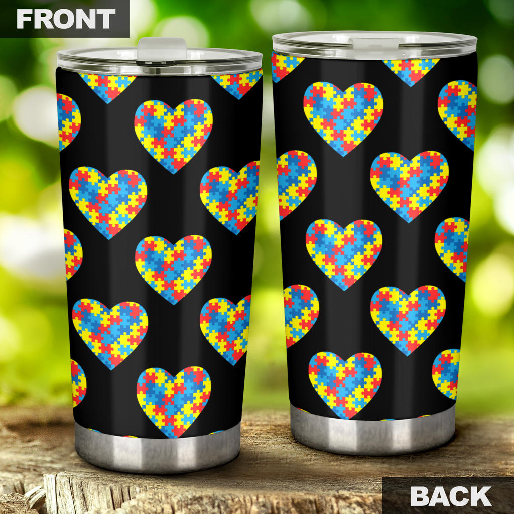 Autism Awareness Heart Design Print Tumbler
