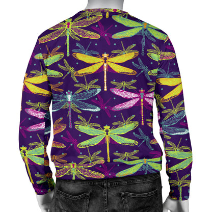 Dragonfly Neon Color Print Pattern Men Long Sleeve Sweatshirt