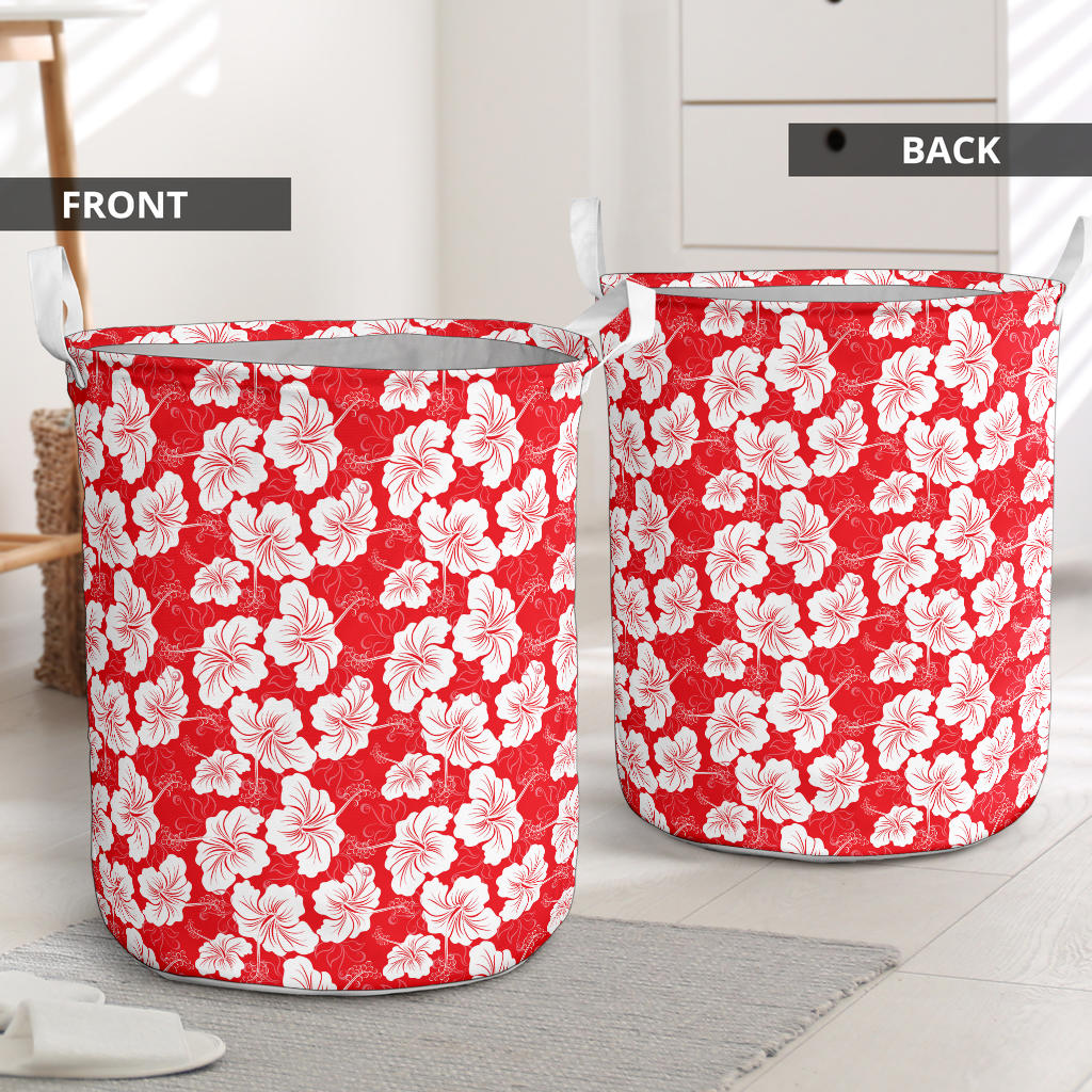 Flower Hawaiian Hibiscus Red Background Print Laundry Basket