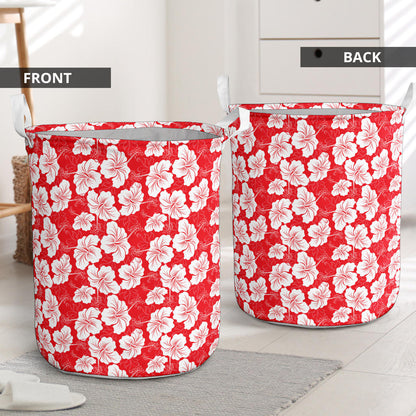 Flower Hawaiian Hibiscus Red Background Print Laundry Basket