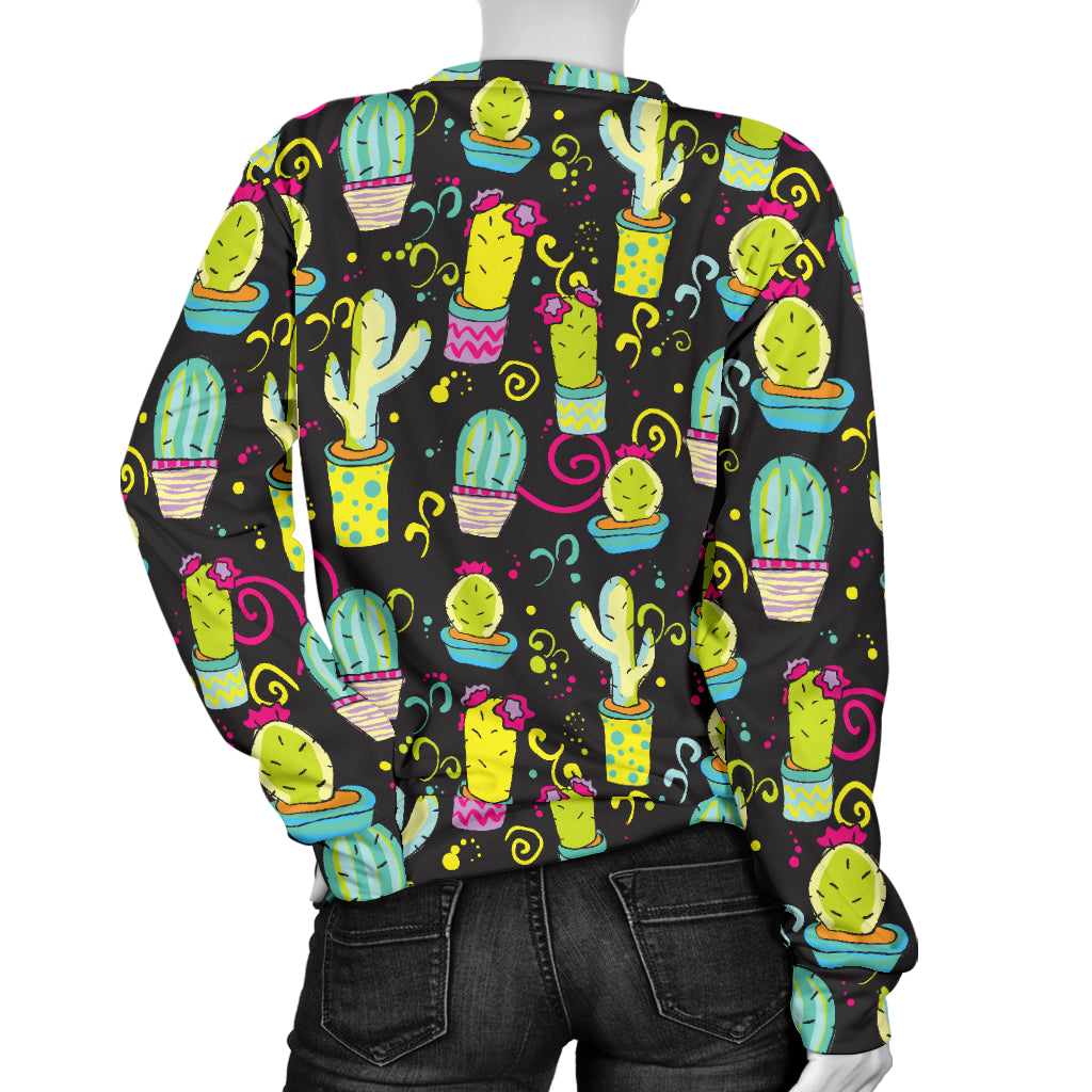Cactus Neon Style Print Pattern Women Long Sleeve Sweatshirt